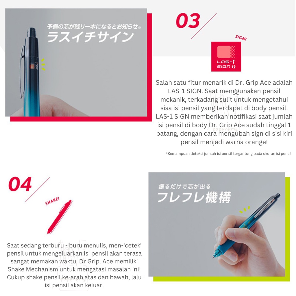 

sg Pilot Dr. Grip Ace Mechanical Pencil Anti Break Lead 0.5mm Pensil Mekanik Shake Mechanism