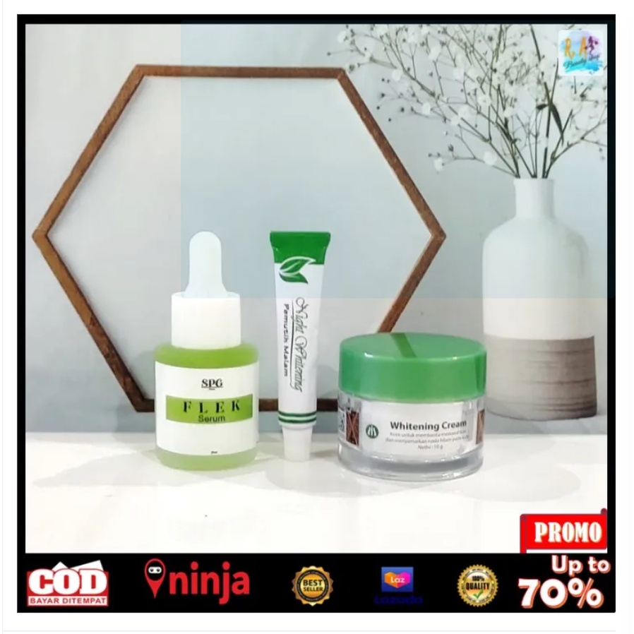 PAKET 3in1 Flek Whitening Wajah Kusam Dan Flek Memutihkan BPOM-Bekas Jerawatan Beruntusan Serum - Cr