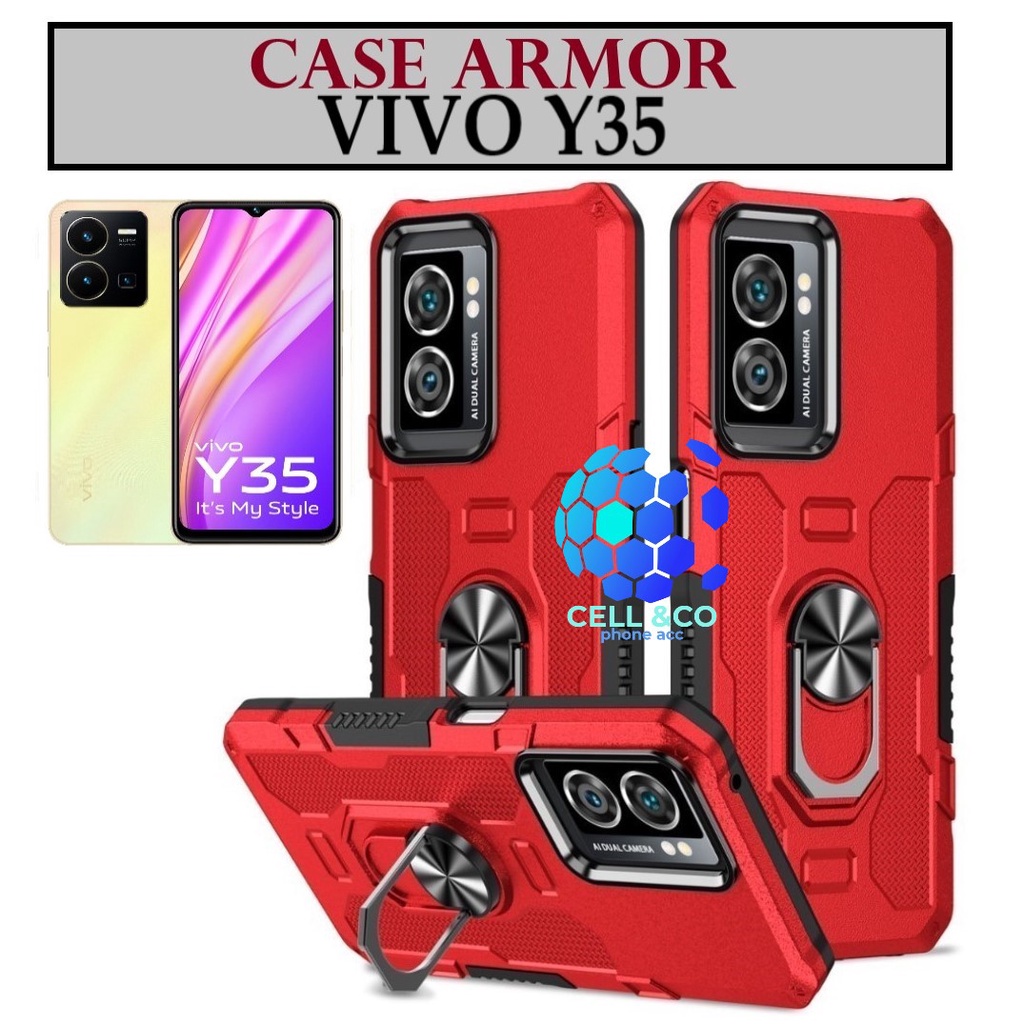 Case Armor VIVO Y35 Iring Cincin Magnetic Kesing Hp Protect kamera Premium Hard Case Standing Robot Pelindung Kamera VIVO Y35