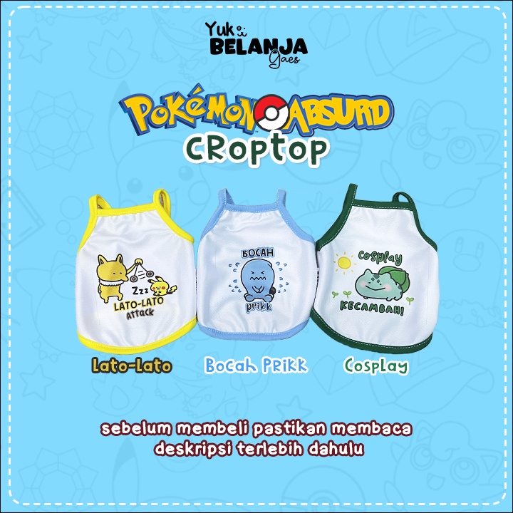 Baju Kucing Bahan Poliester Croptop Pokemon Absurd Series Terlucu Baju Kucing anjing kelinci Lucu murah Size S-XL / Yuk Belanja Gaes!