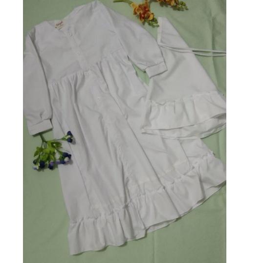 ☋ gamis anak full katun putih polos manasik dan ada untuk bundanya katun toyobo ✰