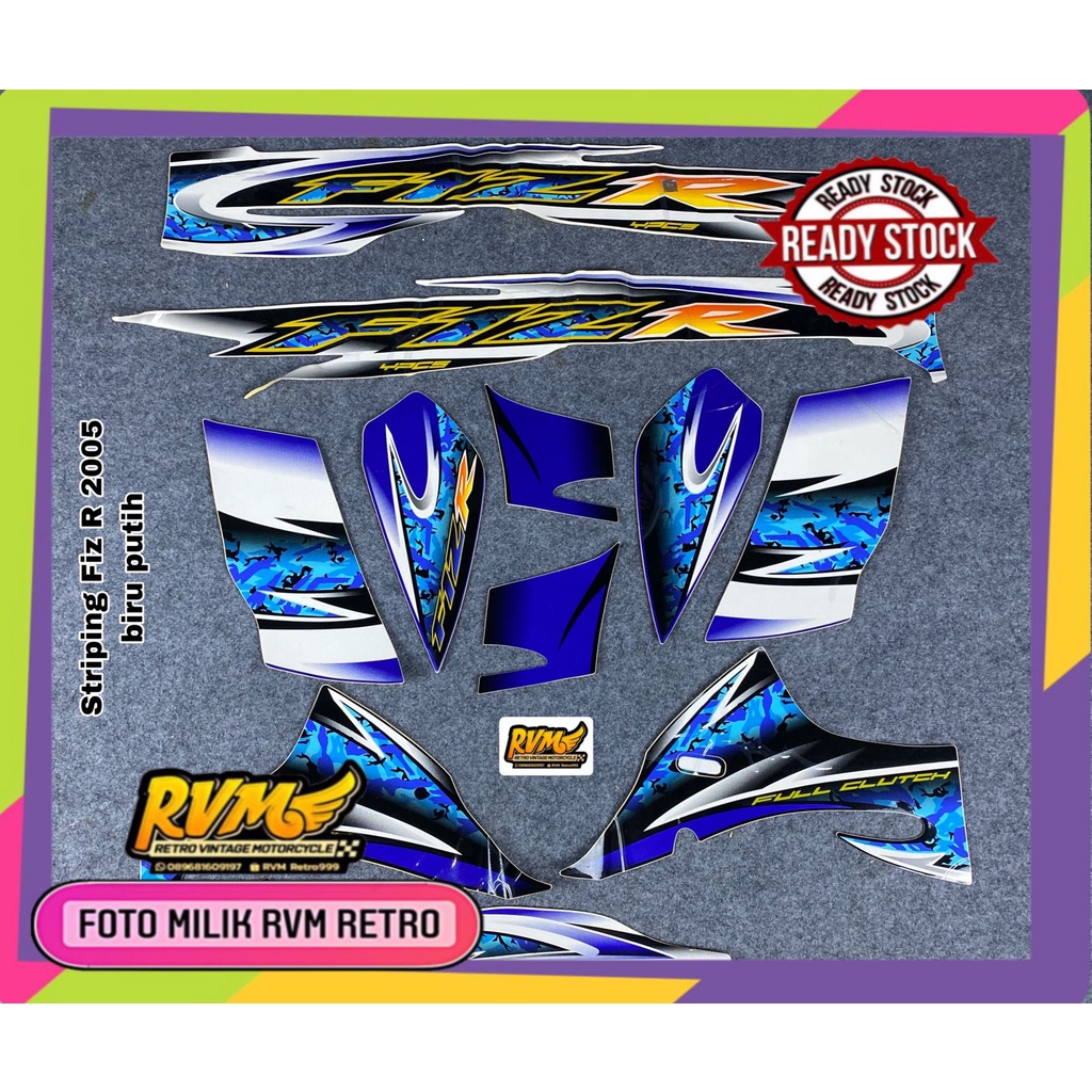 stiker fiz r fiz striping yamaha fizr 2005 warna merah putih// biru putih