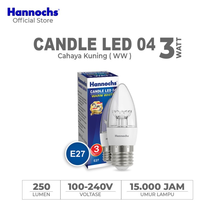 Lampu Candle LED Hannochs 04 3 watt E27 WW - Cahaya Kuning Lampu Lilin