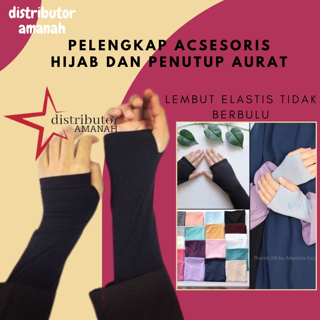 Manset  Spandek Handsock Tangan Warna Hitam Putih Warna Kulit Wanita Panjang Jempol Polos Manset Pen