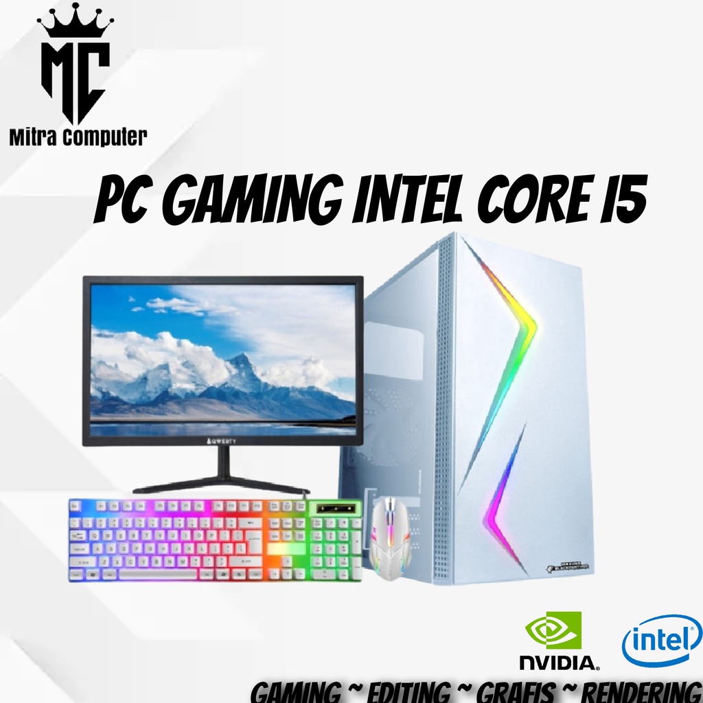 Pc Gaming Editing I5 SSD 120 Gb Fullset Monitor 19 Inch Siap Pakai Editing Gaming