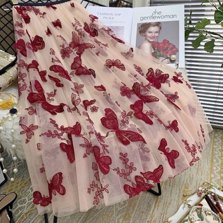 ➬ Rok Tutu 3D Import / Maxi Skirt Motif  Kupu Kupu Timbul ☺