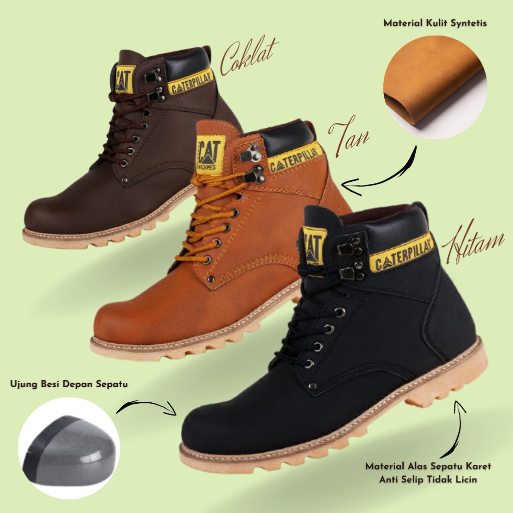 COD !! Sepatu Caterpillar Holton Sepatu Safety Boots Ujung Besi Fashion Pria Bikers Turing Outdoor