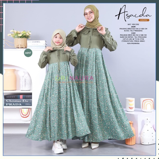 ASAIDA Couple Ibu Anak Perempuan Lebaran 2023 Baju Muslimah Dress Remaja Muslim Mewah Model Terbaru Bahan Rayon Premium Halus Adem Lembut Gamis Kondangan Pesta Simple Elegan Kekinian