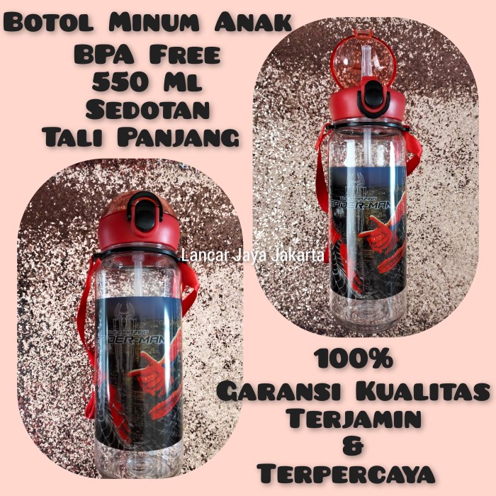 botol minum  Botol Air Minum Anak BPA Free Spiderman Sedotan Tali Panjang Lock Red(P4V3) Botol Minum