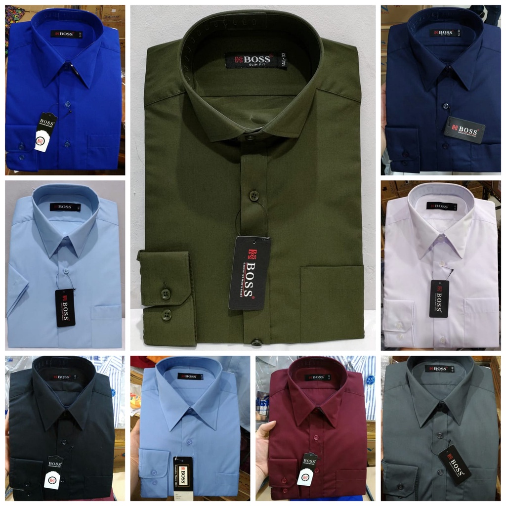 Kemeja Pria Boss Slimfit Hitam Lengan Panjang