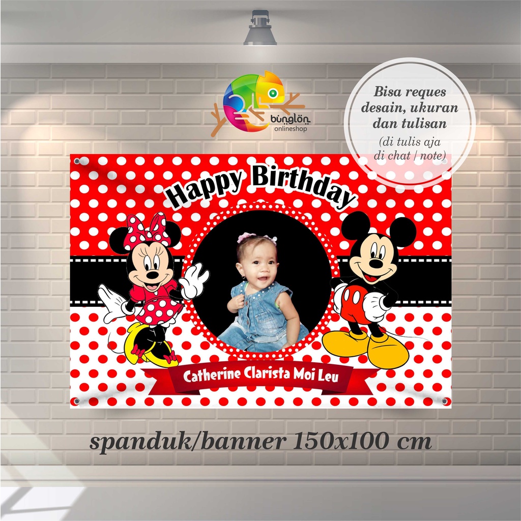 Spanduk Banner 150x100 Cm Spanduk Ultah Mickey Mouse, Spanduk Ulang Tahun, Spanduk Birthday Murah