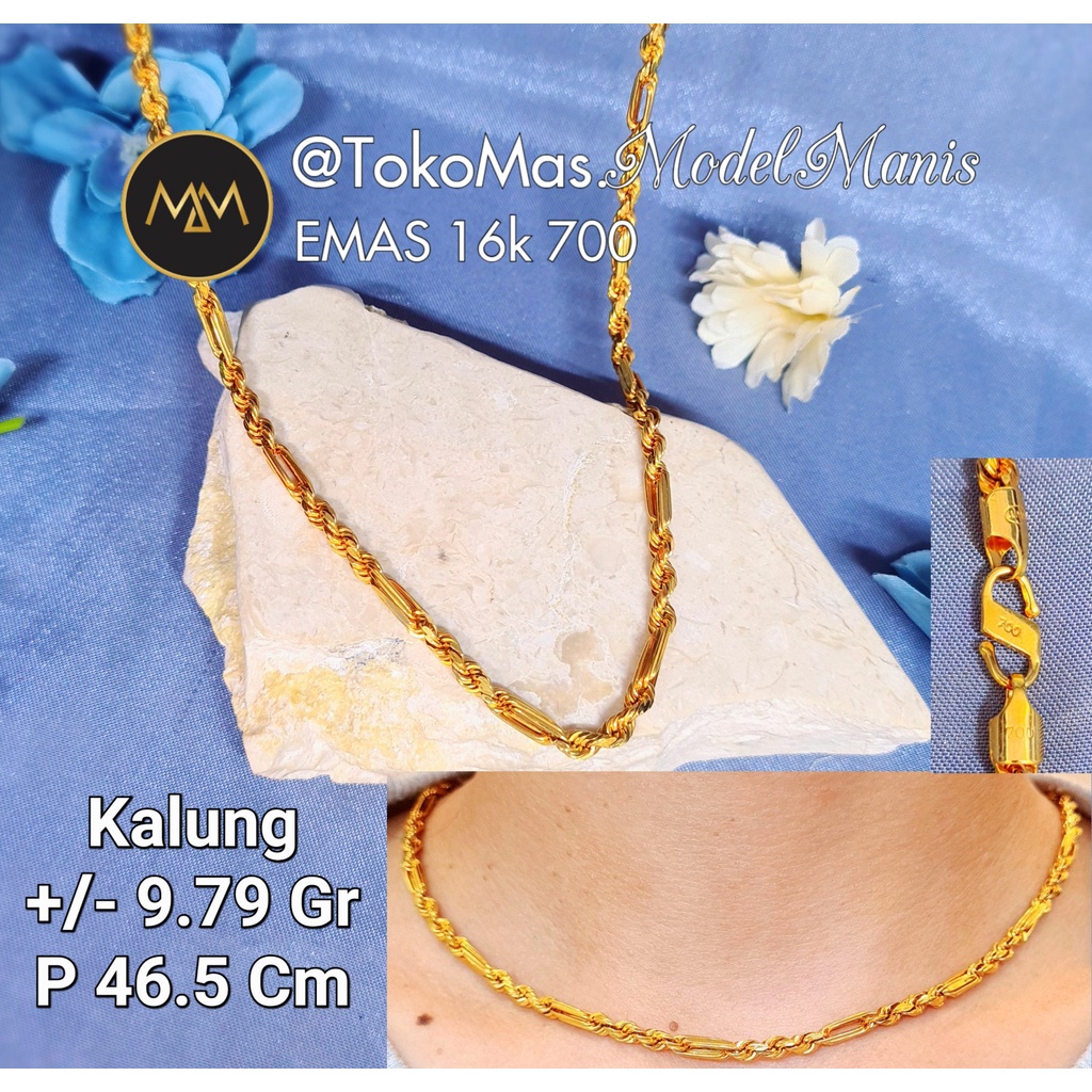 Kalung tambang variasi kombinasi emas kuning 700 kadar 16k