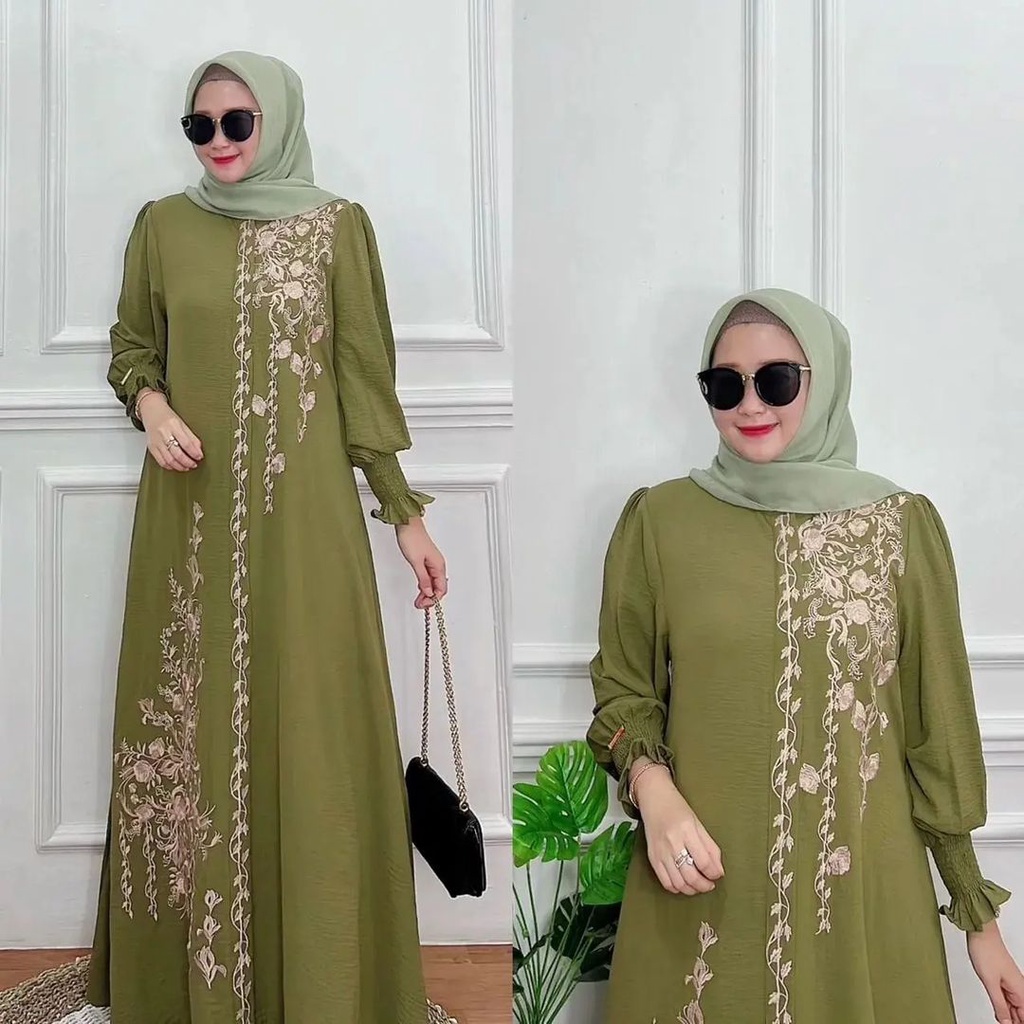 COD Naysila Dress Crincle Airflow Mix Bordir Premium Prianka Dress Gamis Malaysia Dress Ceruty Babydoll Baju Kondangan Wanita Gamis Simple Mewah