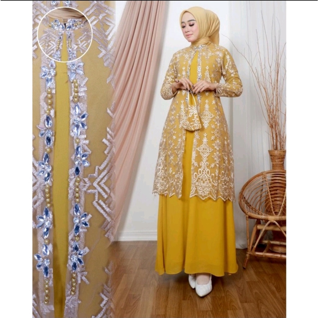 Sartika Dress Aulia 2 in 1 Brokat Premium Dress Brokat Kondangan Dress Tile Kondangan Wedding Dress Gamis Brukat Jumbo xxl Ld 120cm Gamis Brokat Jumbo Gamis 2 look in 1 Gamis Lebaran Gamis Remaja Muslimah Seragaman Pernikahan Outfit Bridesmaid Warna Sage