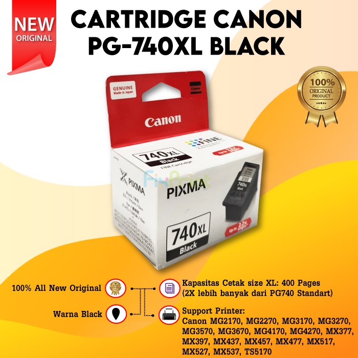 Cartridge Cn PG-740XL Black New Original, Tinta Cartridge PG 740XL Printer TS5170 MG2170 MG2270 MG3170 MG3270 MG3570 MG3670 MG4170 MG4270 MX377 MX397 MX437 MX457 MX477 MX517 MX527 MX537