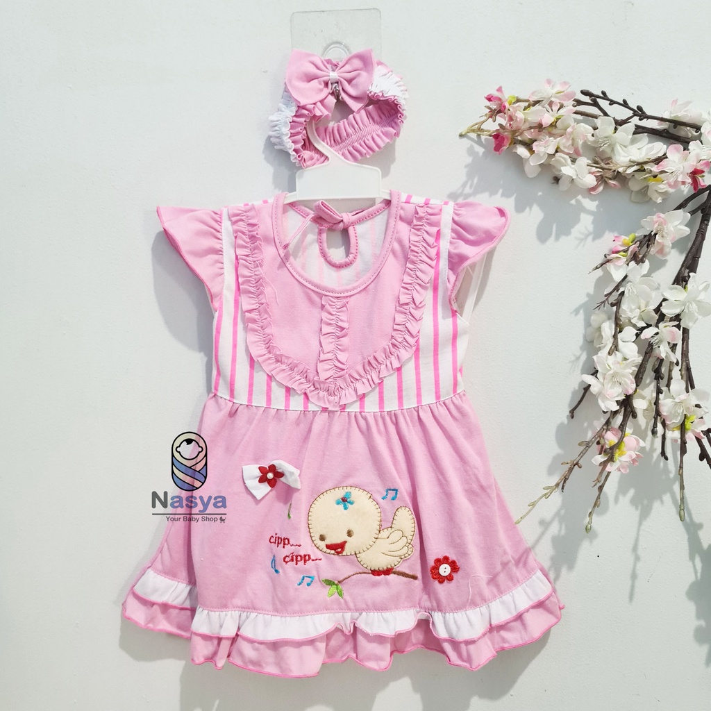 [P-047B] Baju Bayi / Dress Bayi Perempuan 0-6 bulan Motif burung lucu dan MURAH