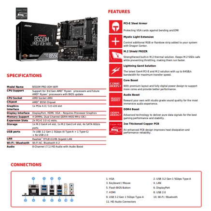 MSI B550M PRO VDH WIFI Motherboard AMD Ryzen AM4 Micro ATX