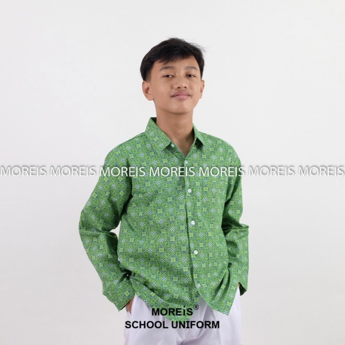 Seragam Baju Batik Panjang SD/MI/TK/PAUD JM Hijau 010 -120B