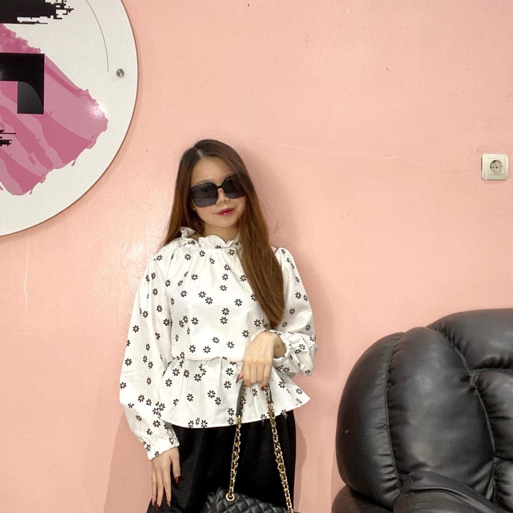 RD FASHION - BYTHA FLORAL BLOUSE / ATASAN WANITA MOTIF BUNGA PINGGANG KERUT KOREAN STYLE