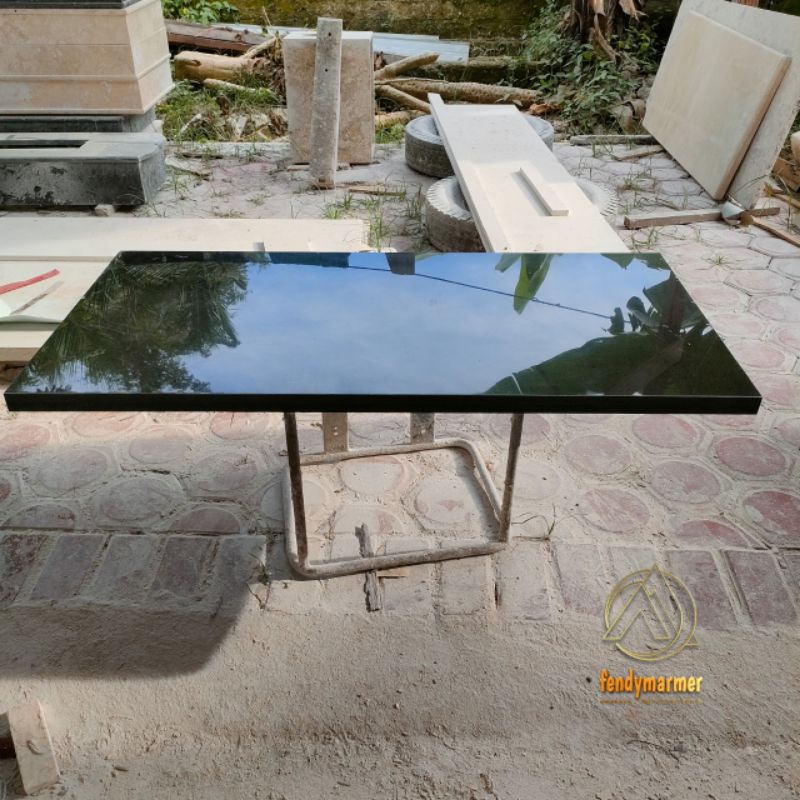 Daun meja/top table kotak batu andesit/granit hitam super kilap 120x60