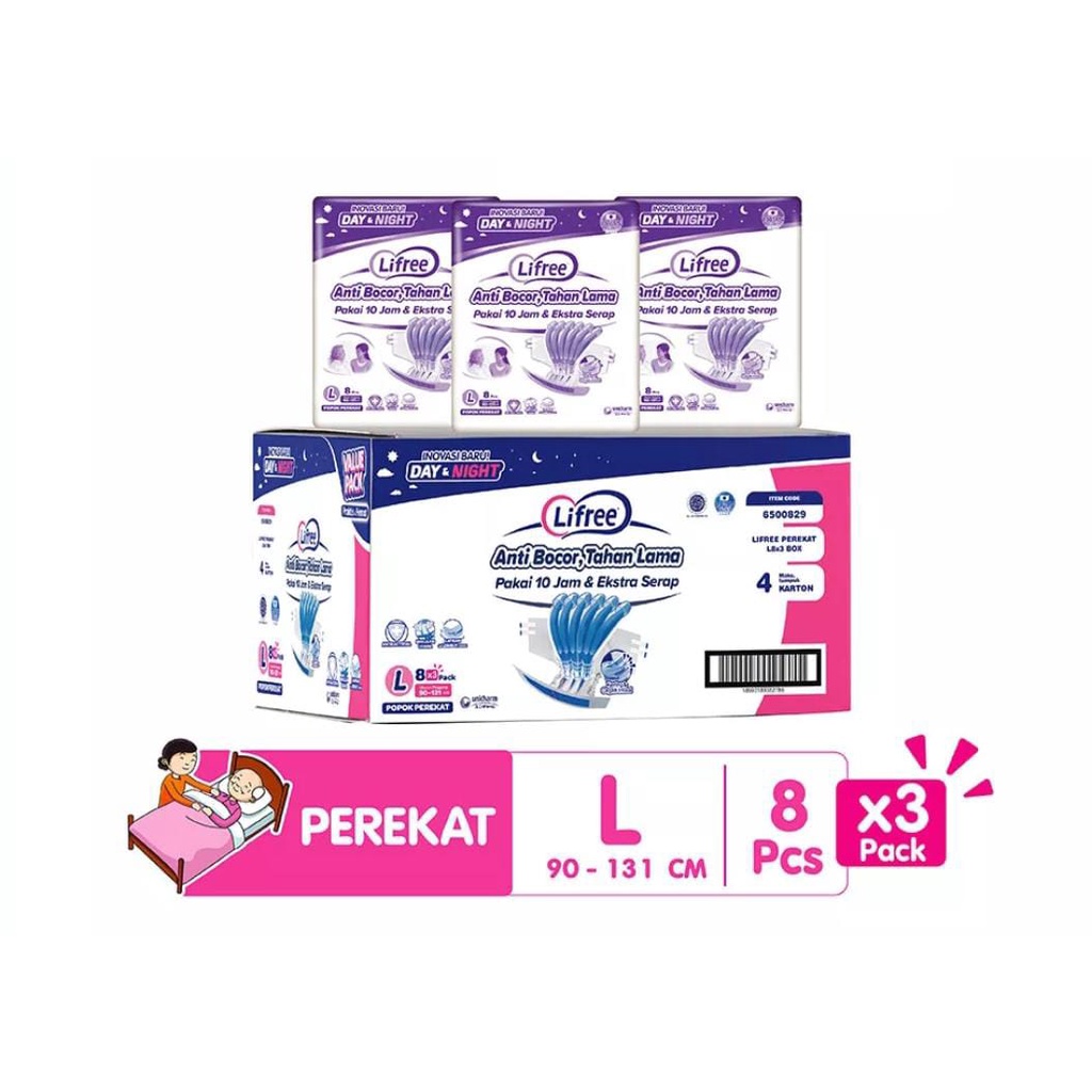 LIFREE Popok Perekat M/L/XL Box E-Pack Carton TERMURAH