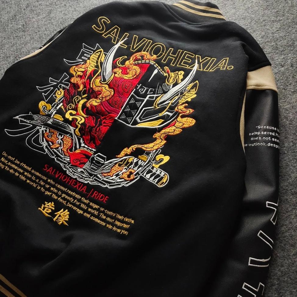 TERLARIS Varsity Jacket HITAM CREAM Jaket Varsity Pria Premium HITAM LEATHER Nascar Varsity Baseball