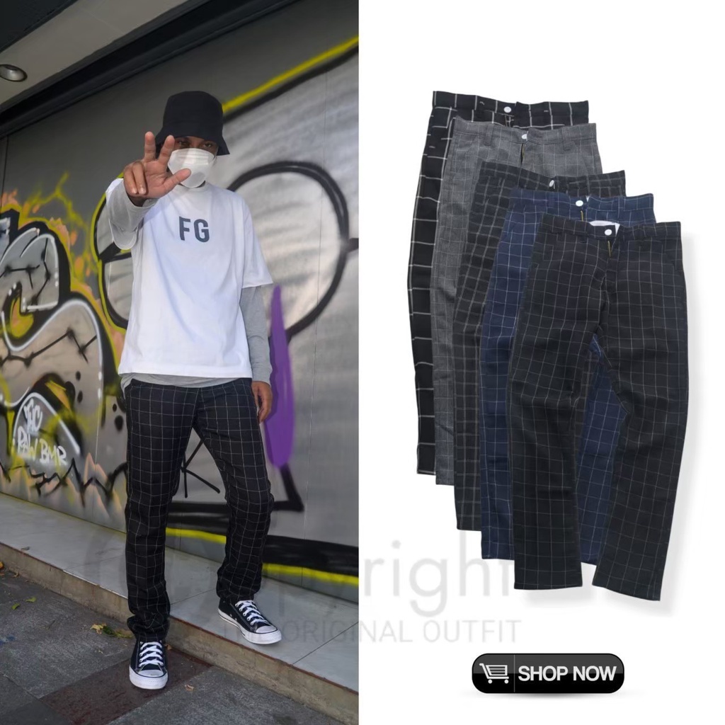 CELANA PANJANG TARTAN PRIA ANKLE PANTS ORIGINAL MOTIF KOTAK KOTAK - SLIM FIT