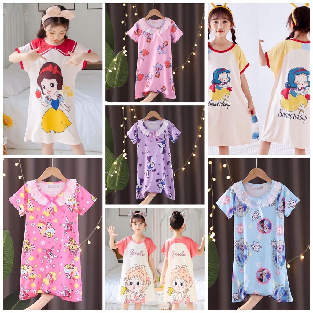 Daster Piyama Princess Anak Perempuan / Dress Piyama / Dress Baju Tidur Motif Princess