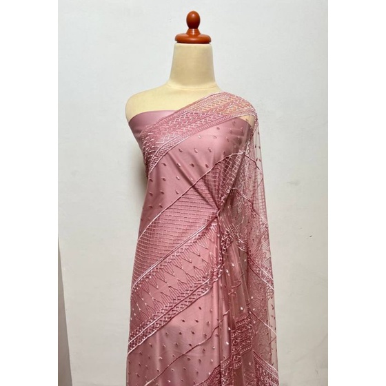 SETENGAH METER Kain Brukat Tile ? Bahan Kebaya Motif Sahara - Rose Gold ( HARGA PER 50cm KAIN )