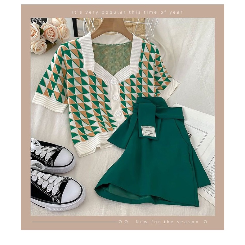 [✅BISA COD] #Sisjuly# Celana pendek vintage gaya Hong Kong wanita setelan busana kasual dua potong