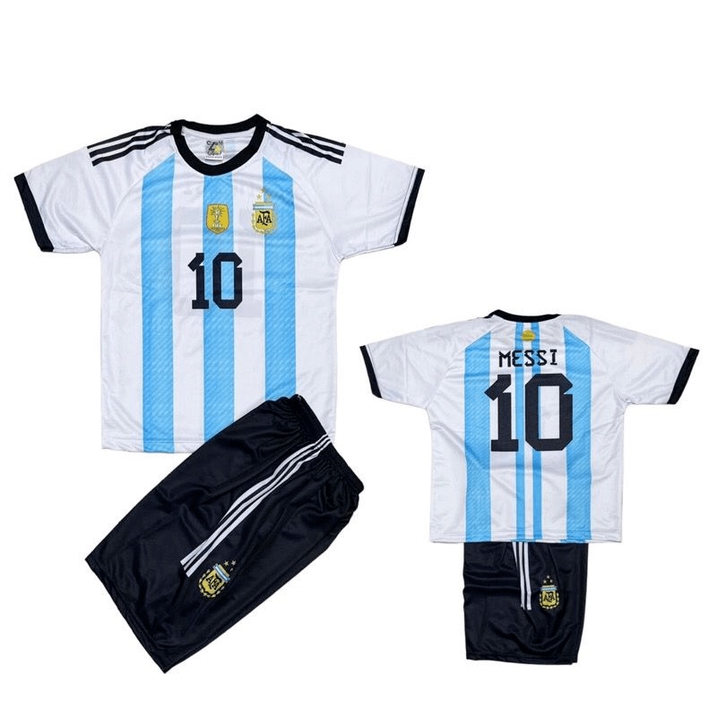 SETELAN BAJU ANAK JERSEY BOLA KIDS ARGENTINA HOME WORLDCUP 2022 2023 BINTANG 3 GRADE ORI IMPORT