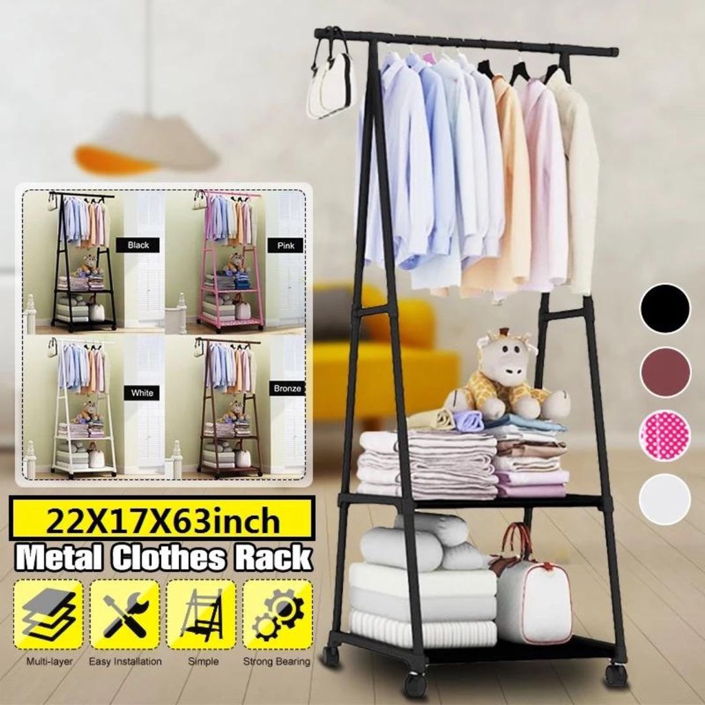 SHENAR,(COD) Triangle stand / Rak Hanger Baju Serbaguna dengan Roda - WHITE &amp; BLACK (2KG) Rak Multifungsi