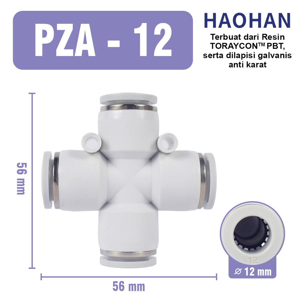 PZA Fitting Cross Tee Pneumatic Slip Lock 4 Way Type MPZA  PZA