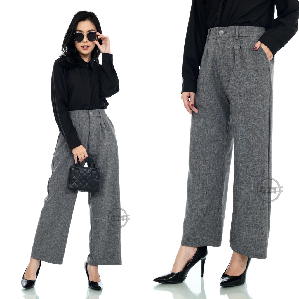 Celana Kulot Kerja Kantor Wanita Panjang Model Pinggang Karet Belakang Hitam Bahan Formal Dasar Premium Quality Celana Kulot Panjang Wanita Celana Panjang Cewek Bahan