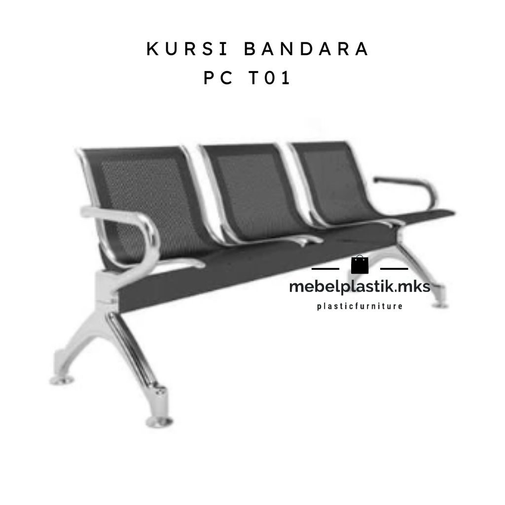 Kursi Tunggu/ Kursi Bandara 3/4 dudukan/ Kursi Stainless / Kursi Besi - Silver Hitam
