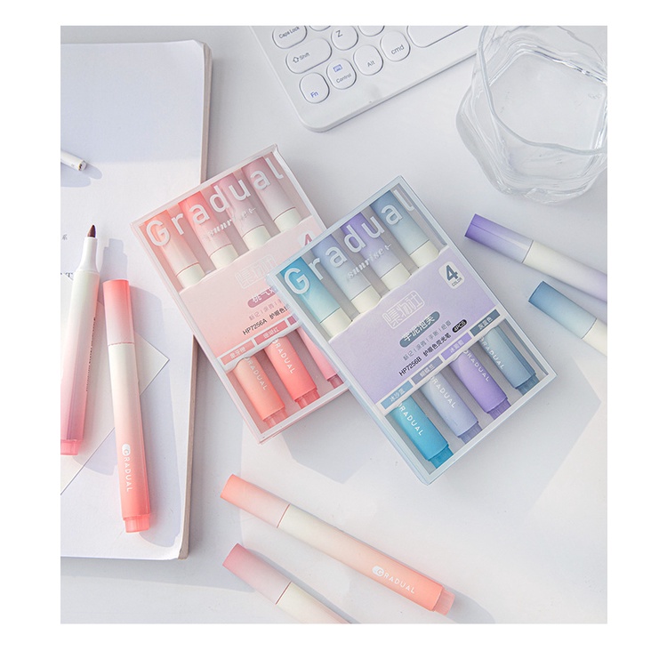 1 SET ISI 4 HIGHLIGHTER WARNA PASTEL TERANG / 1 SET STABILO HIGHLIGHTER WARNA PASTEL