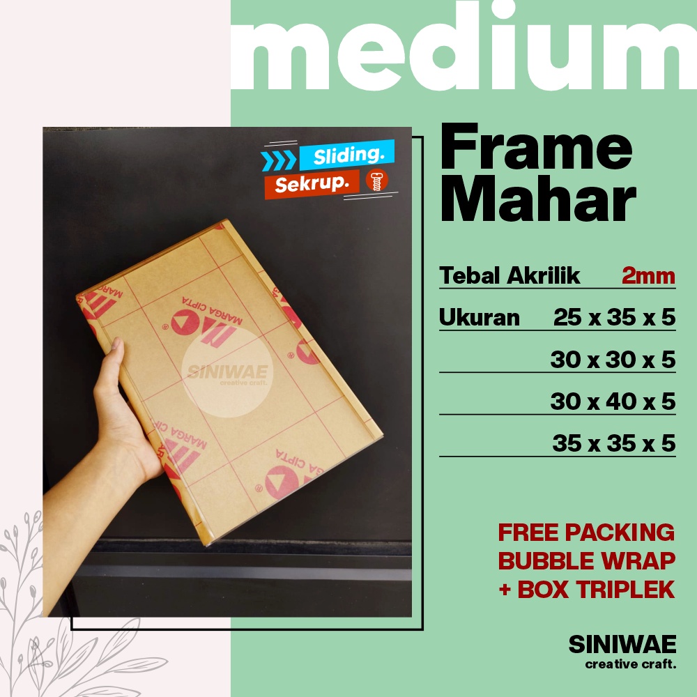 Frame Mahar Akrilik 2mm 30x30 25x35 30x40 35x35 Model Sleding dan Sekrup Box Acrylic Tetes Air Bingkai Kosongan Medium