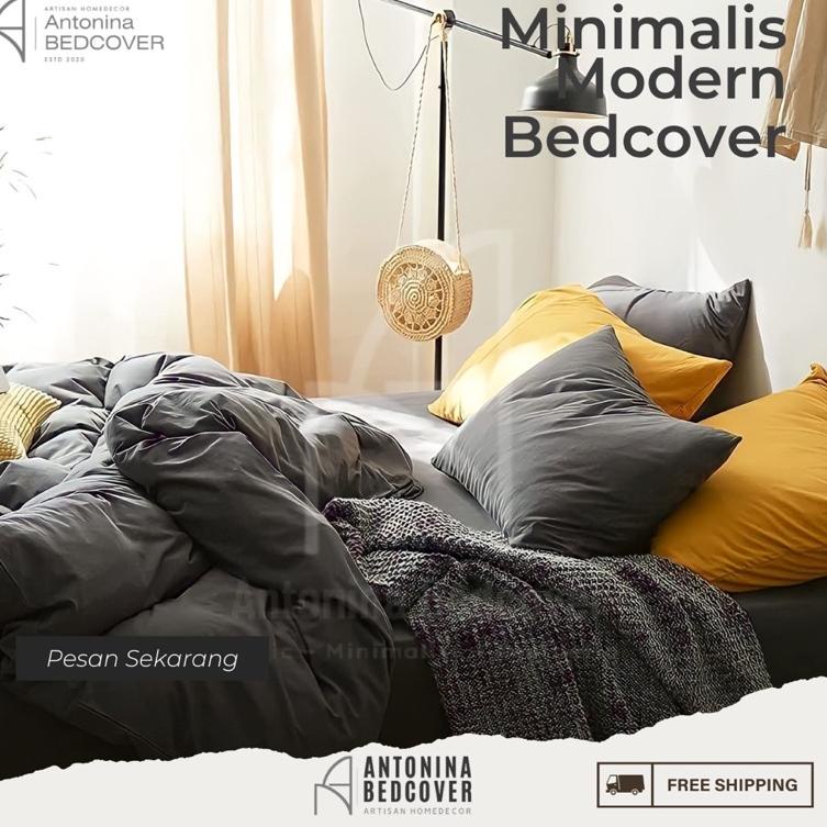 ➧ Bed Cover Set Polos Kain Katun Premium Satu Set Selimut Bedcover Sprei Sarung Bantal dan Guling uk