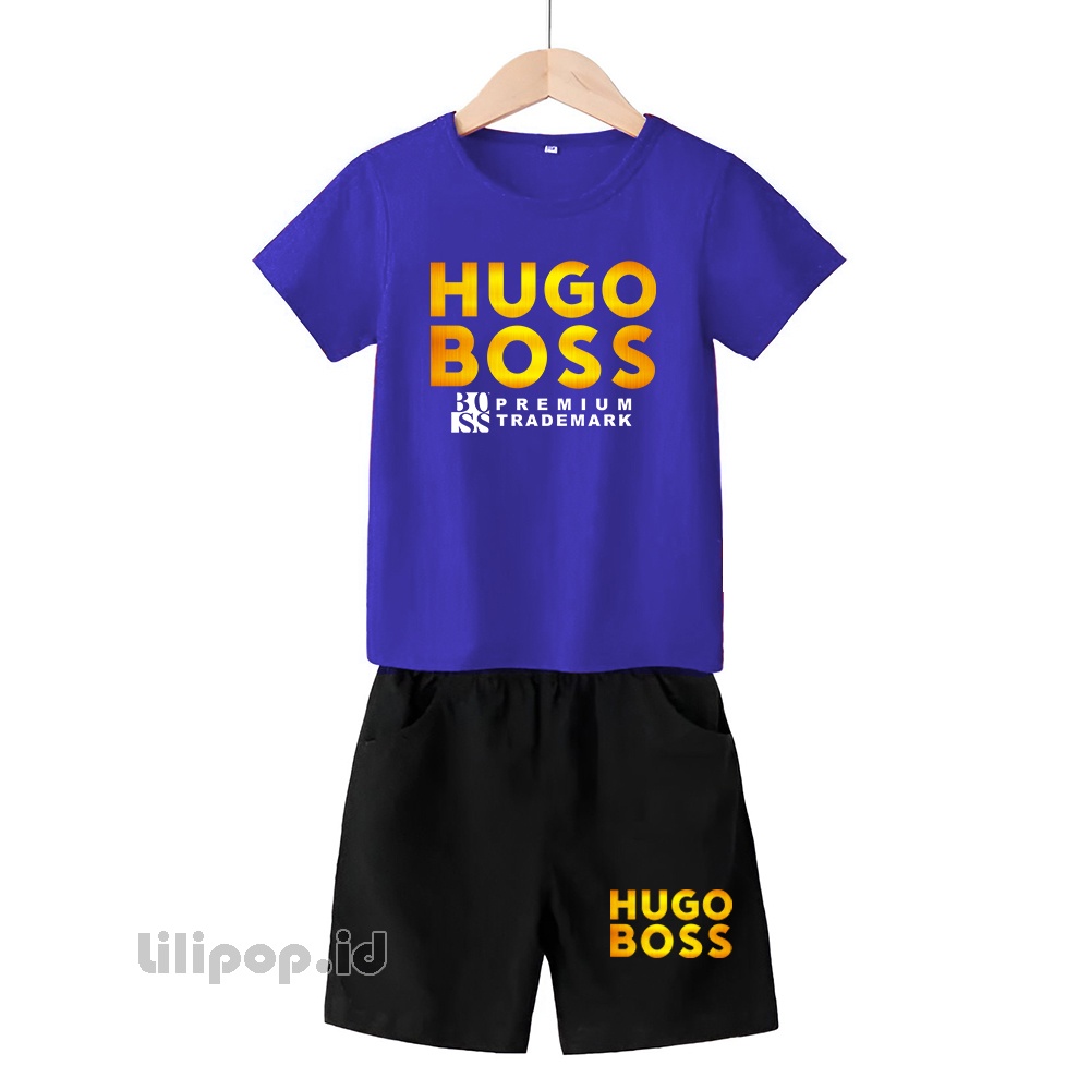 Baju Anak Stelan Kaos 3/4 Hugo Cowok Cewek  Usia 1 - 4 Tahun Celana Pendek Harian