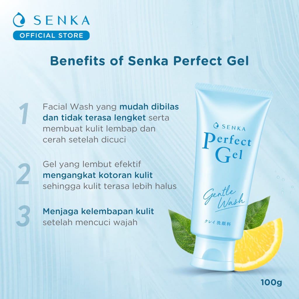 SENKA Perfect Gel Gentle Wash Ukuran 100gr - Pembersih Wajah Gel Senka Cleanser Foam Untuk Jenis Kulit Kombinasi Kulit Berminyak Kulit Sensitif Senka