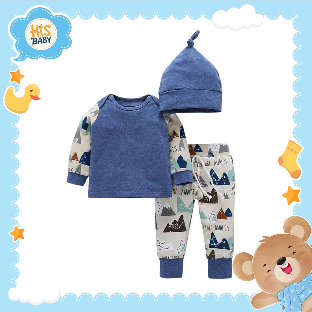 His.Baby  3-18 Bulan Setelan Baju dan Topi Santai/ Baju Tidur Bayi dan Anak Laki-Laki/ Setelan Atasa