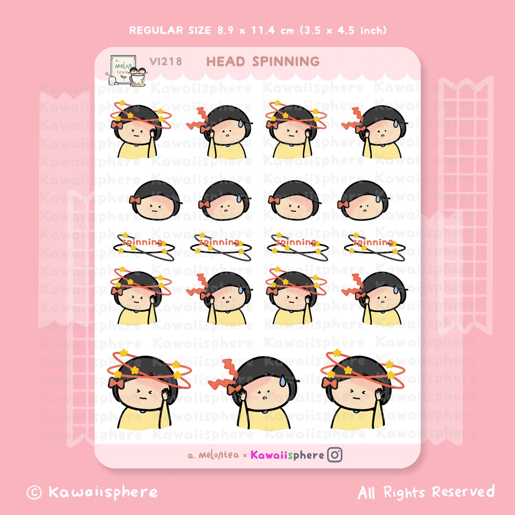 

Head Spinning | VI218 a.melontea x Kawaiisphere Sticker Pusing untuk Jurnal / Ring binder 6-hole Planner