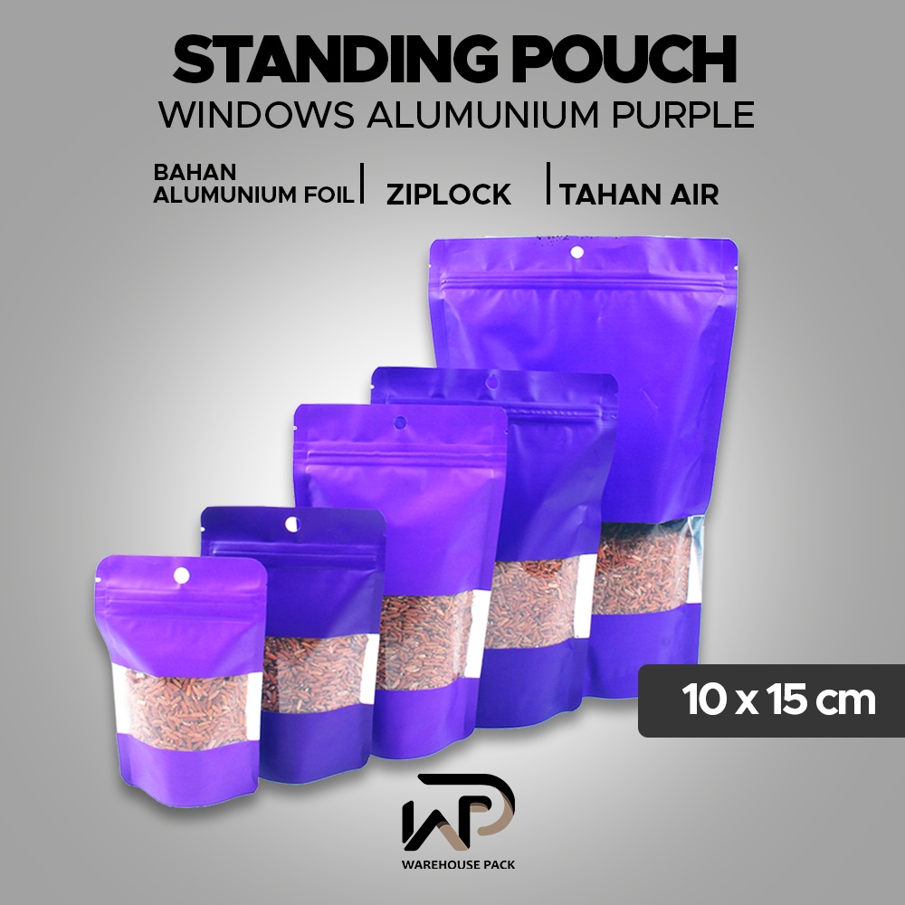 ( 10 Pcs  ) Standing Pouch Alumunium Windows Ungu 10 x 15 | Kemasan Serbaguna | Kemasan Ziplock