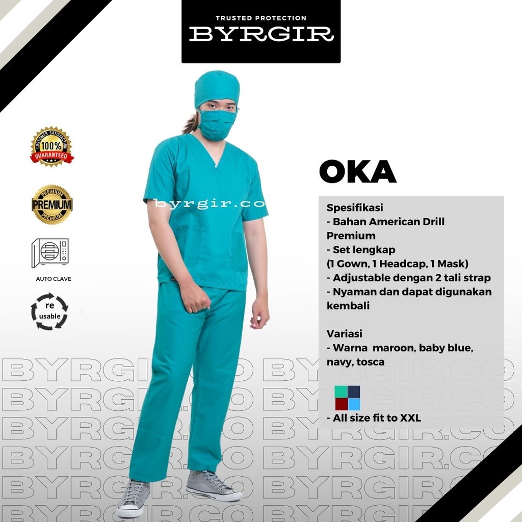 BYRGIR Baju Dokter Perawat OKA Lengan Pendek Bahan American Drill APD Sragam Rumah Sakit