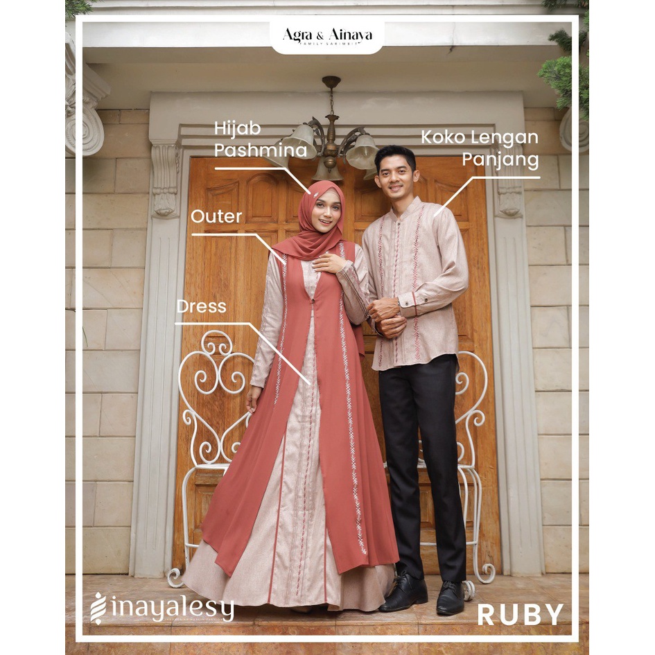 GAMIS AINAYA SET KHIMAR OUTER RED RUBY BY INAYALESY BAHAN FODU MADINA BAJU BUSANA MUSLIM WANITA MUSL