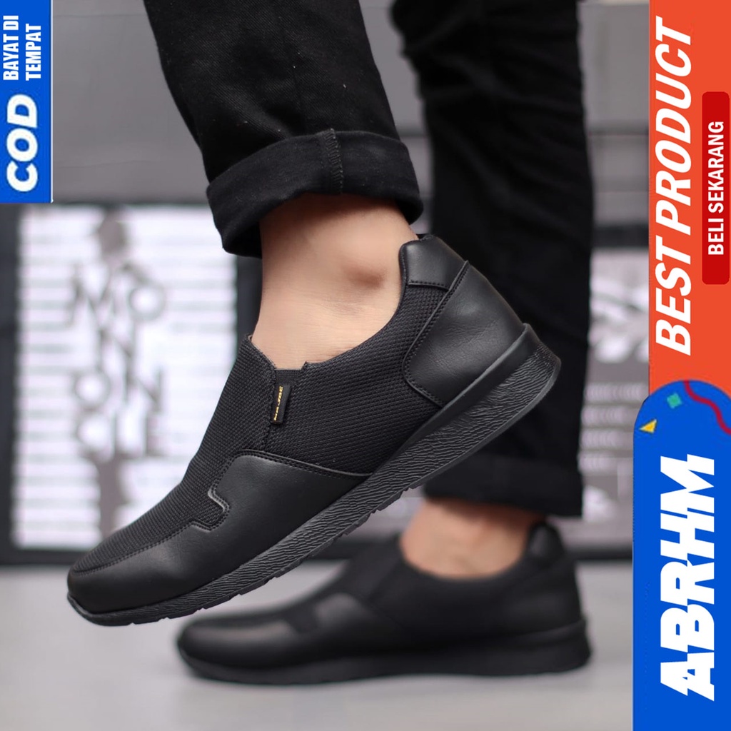 Sepatu Sneakers Pria Casual Hitam Kerja Abraham Paul