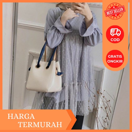 Nando Tunik Pita Muslimah Korea Denim Levis Kekinian Model Terbaru Lengan Panjang Bahan Denim Tidak 