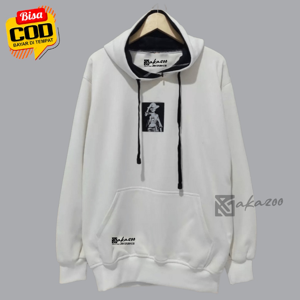 ziper hoodie pria original ONEPIECE Putih sweater pria distro jumbo hoodie oversize korean style pria hoodie akazoo