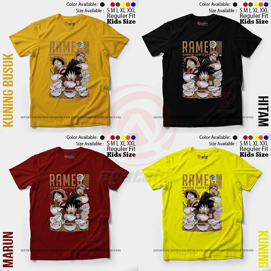 Baju Kaos Anak Laki - Laki Agatchi Motif Anime Son Goku, Naruto &amp; Luffy - Contest Ramen