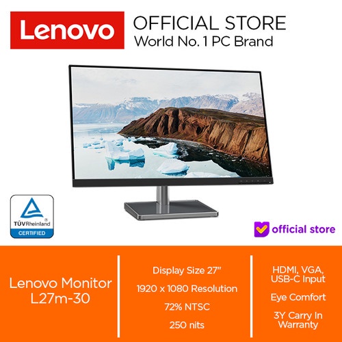 Lenovo Monitor L27m-30 27&quot; HDMI 250 nits 72% NTSC 75Hz - Raven Black